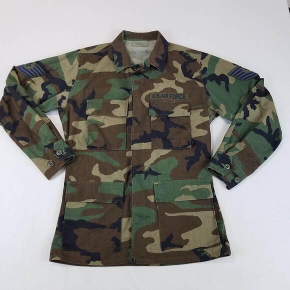 Vintage U.S. Air Force BDU Coat Mens Small Regular Woodland Camo Patches 90s - Picture 10 of 10
